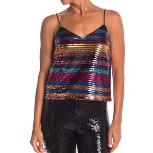 WAYF  Sequin Cami Tank Top Spaghetti Strap Fuchsia Stripe Women's Small